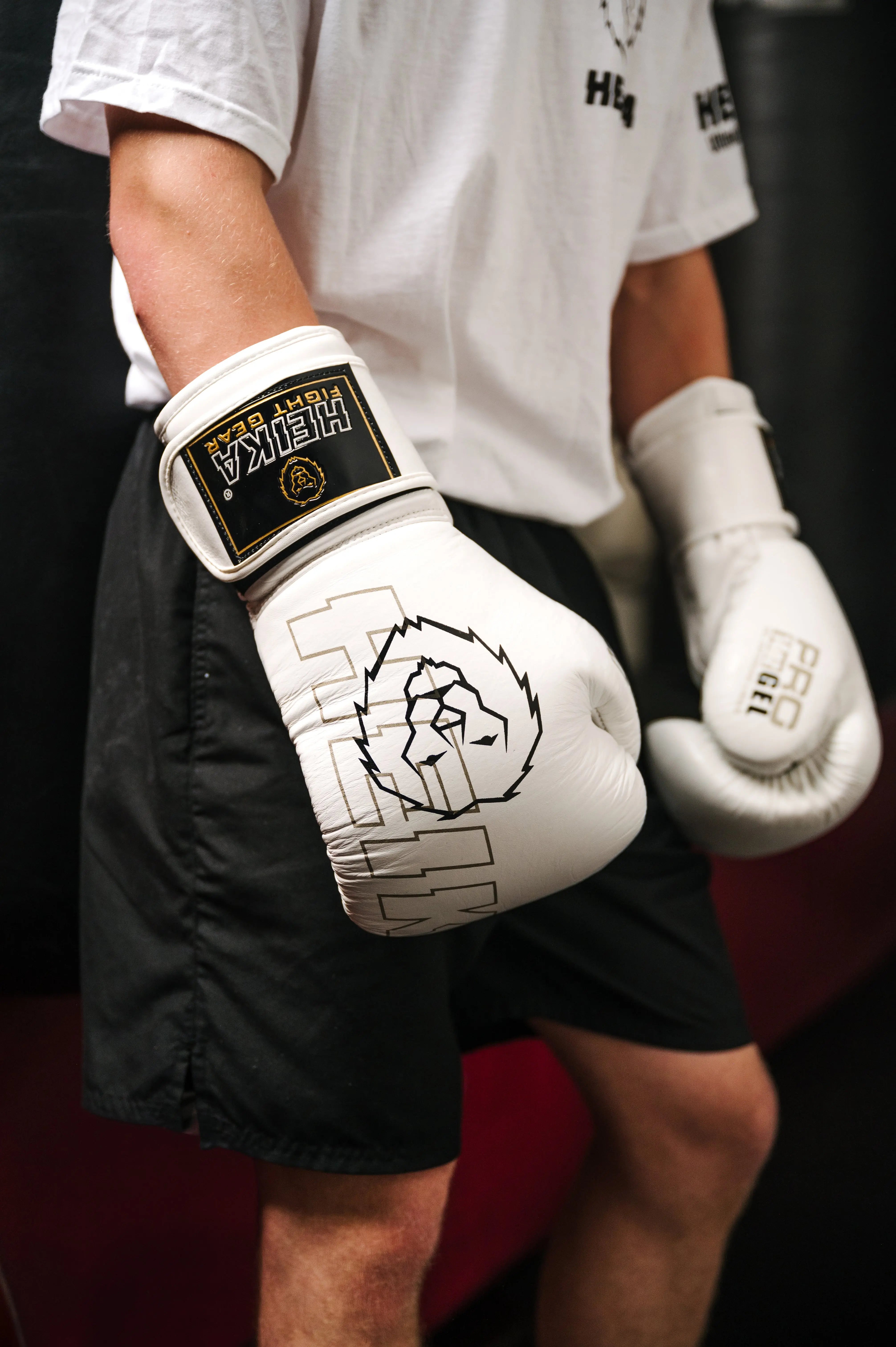 Heika Pro Premium Leather Boxing Gloves - White Heika Sports