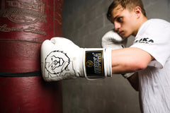 Heika Pro Premium Leather Boxing Gloves - White Heika Sports