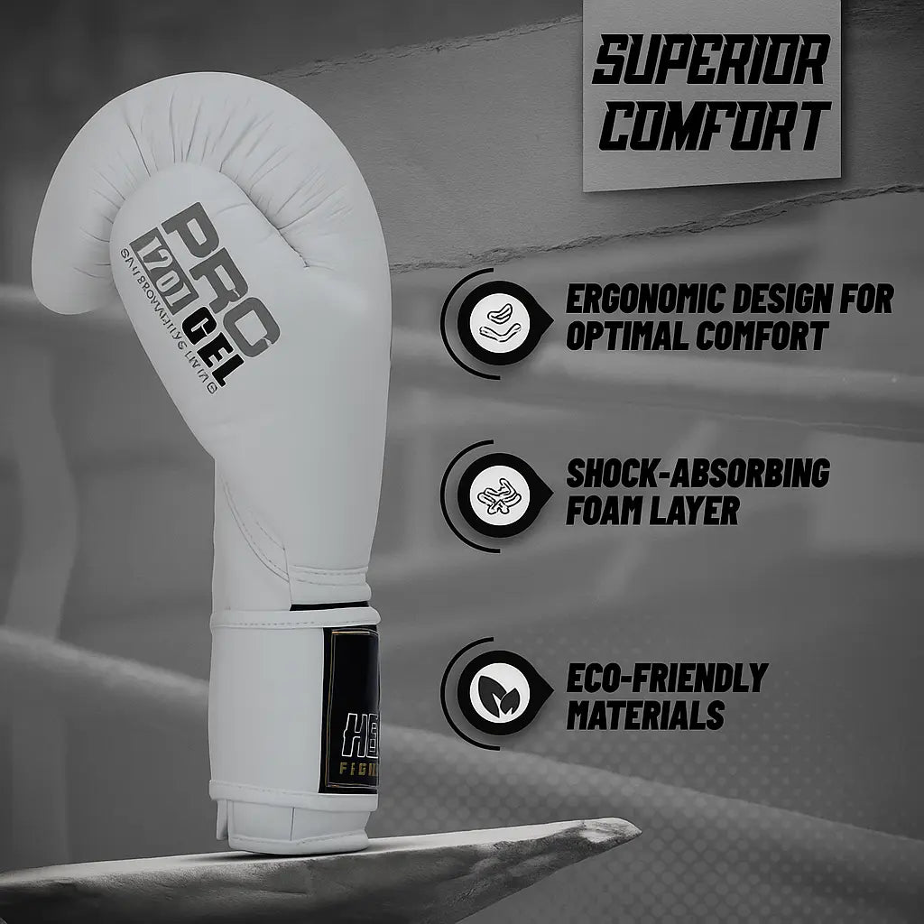 Heika Pro Premium Leather Boxing Gloves - White Heika Sports