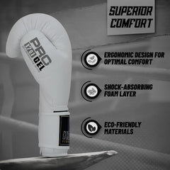 Heika Pro Premium Leather Boxing Gloves - White Heika Sports